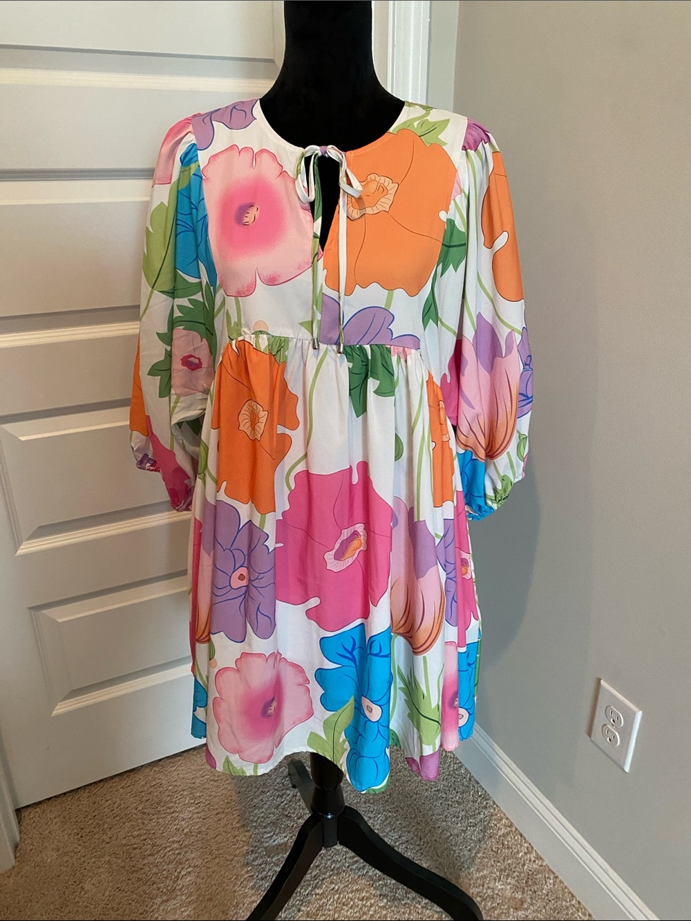 entro Multicolor Floral Tie-Neck Casual Dress